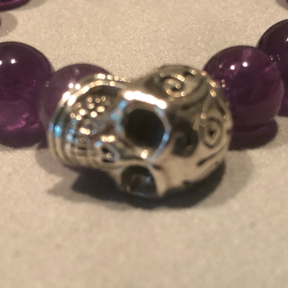 ❌SOLD❌❤️KING BABY STUDIO 10mm Amethyst Bead Silver Skull Bracelet $365 - Picture 9 of 15